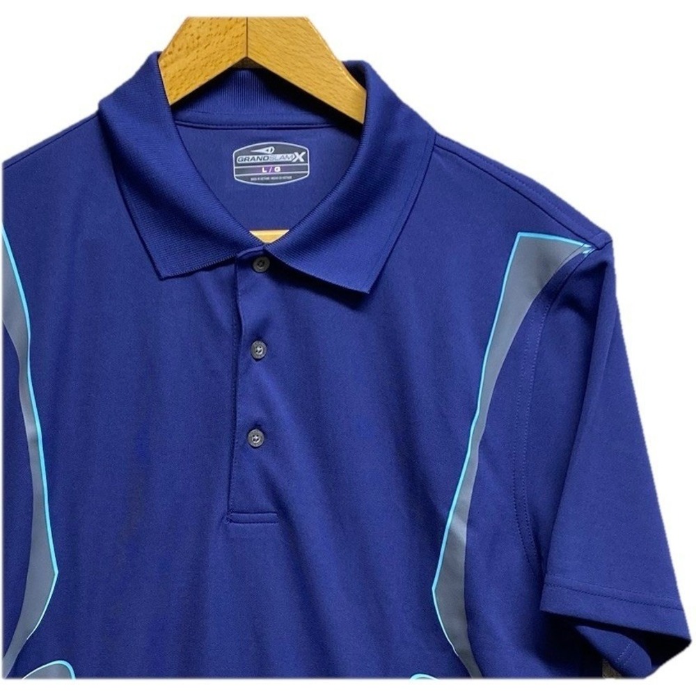 Grand Slam X Performance Polo Mens Large Blue Grey Geometric Active Golf Shirt